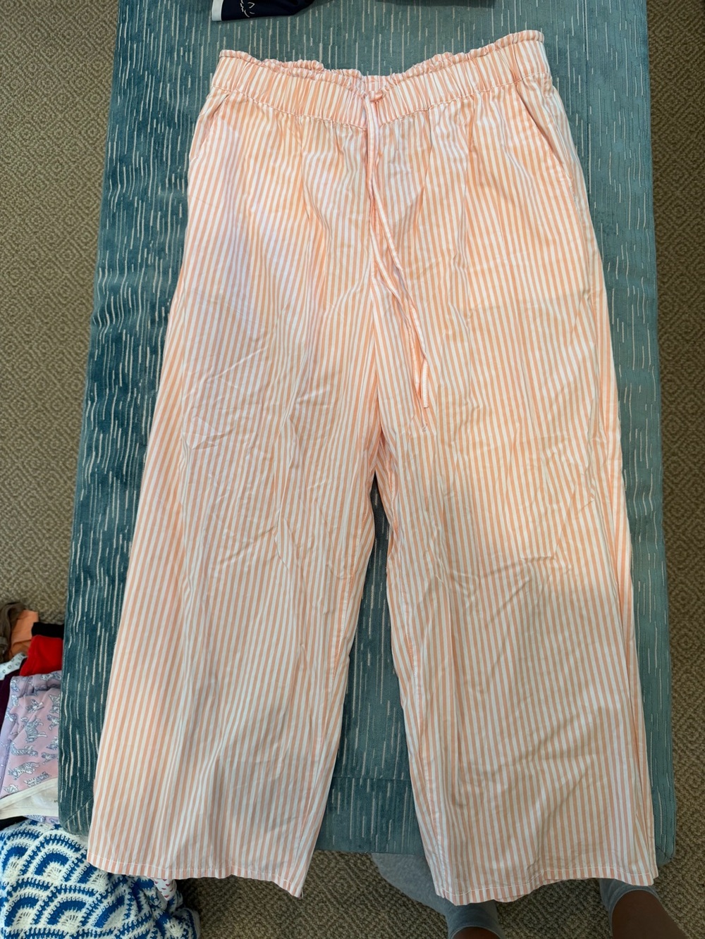 J. Crew Peach and White Striped Wide-Leg Pants